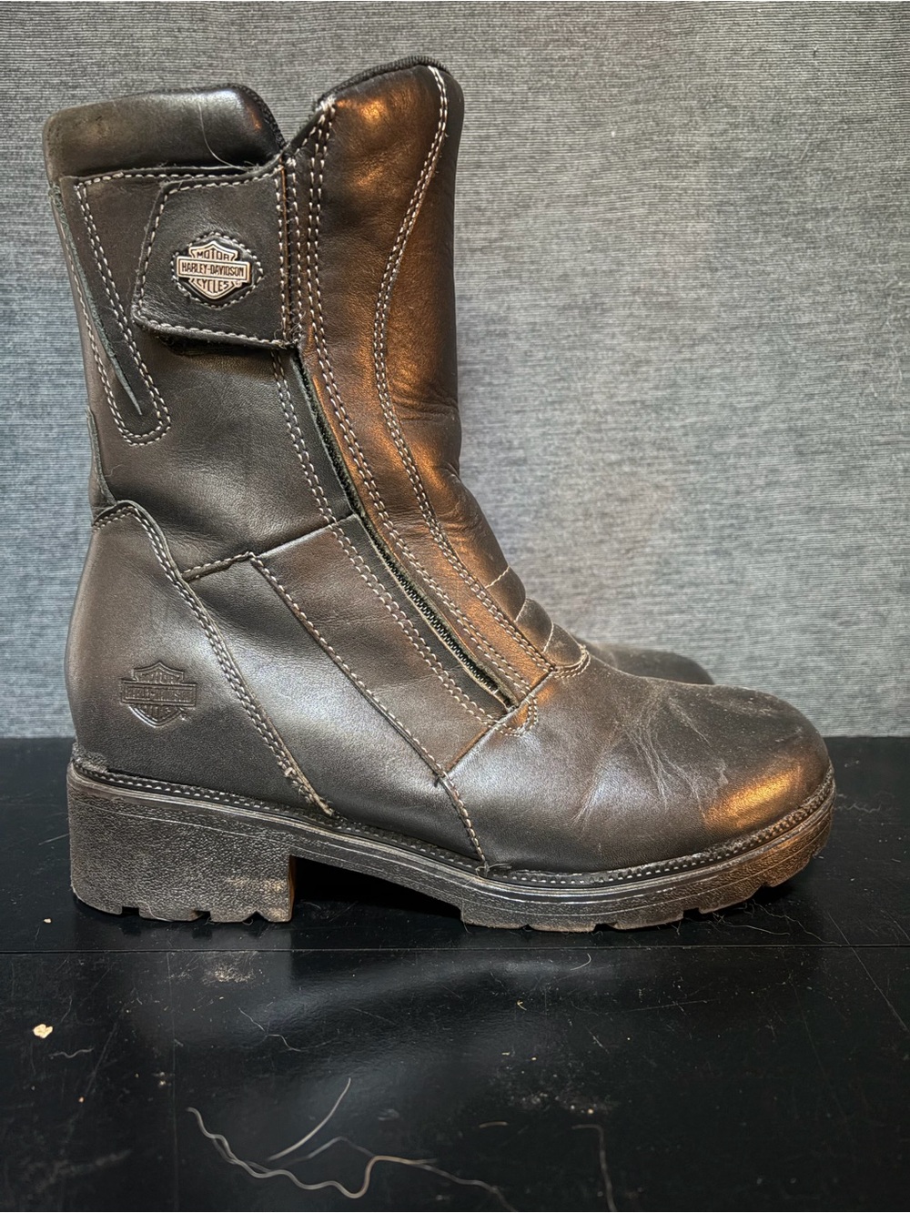 Harley-Davidson Black Leather Side-Zip Riding Boots